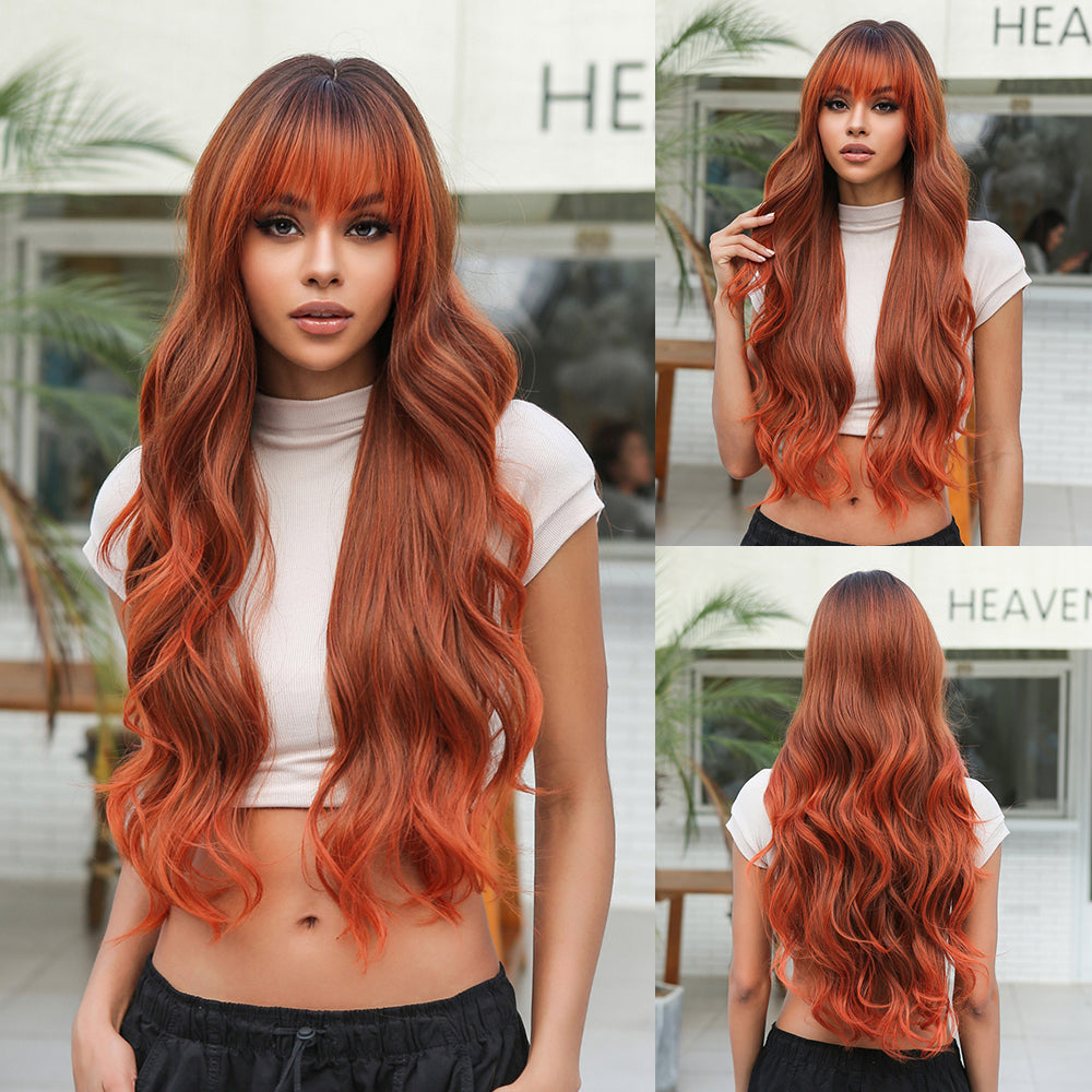 Ruby Red | Synthetic Wig | Red Brown | 27 inches
