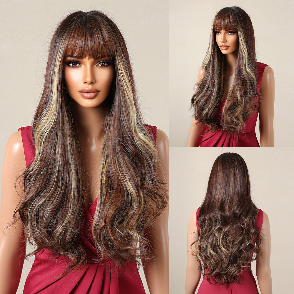 
            
                Load image into Gallery viewer, Apricot Glam | Synthetic Wig | Highlighted Brown | 26 inches
            
        