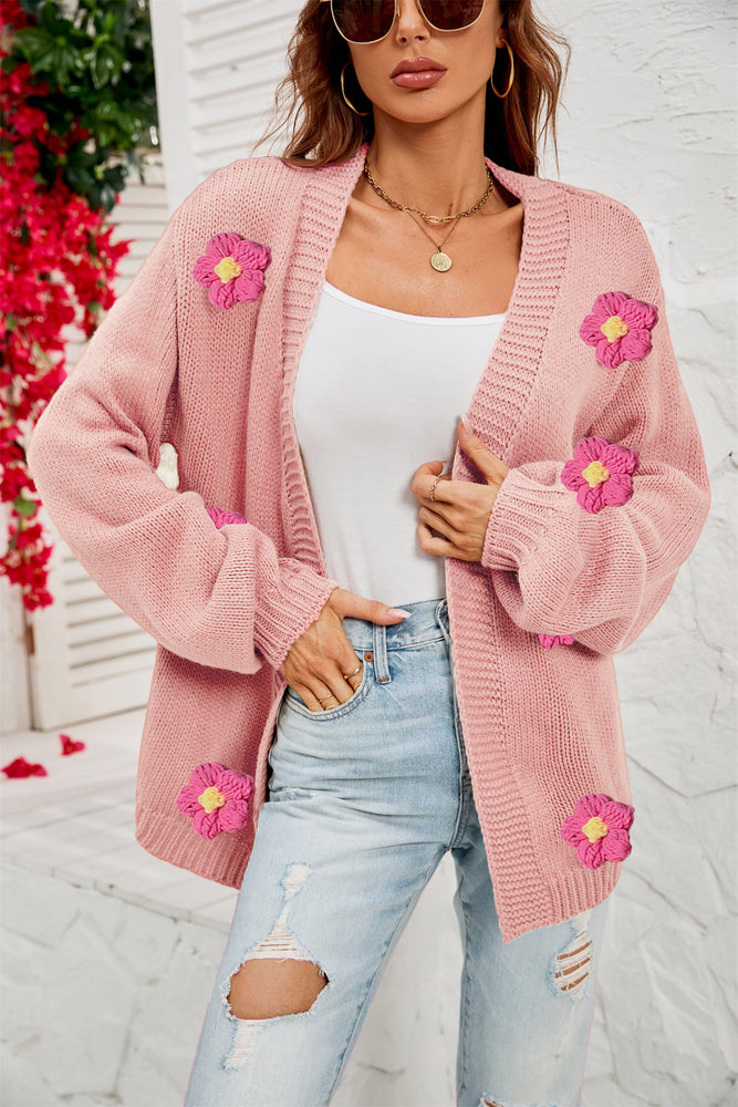 
            
                Load image into Gallery viewer, Flower Detail Open Front Cardigan
            
        