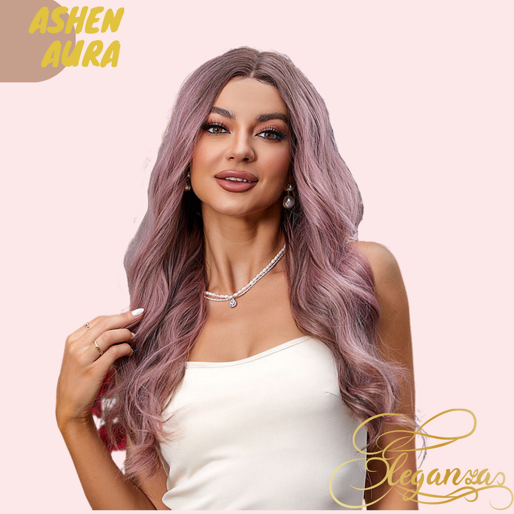 Ashen Aura | Synthetic Wig | Pink Grey | 27 inches