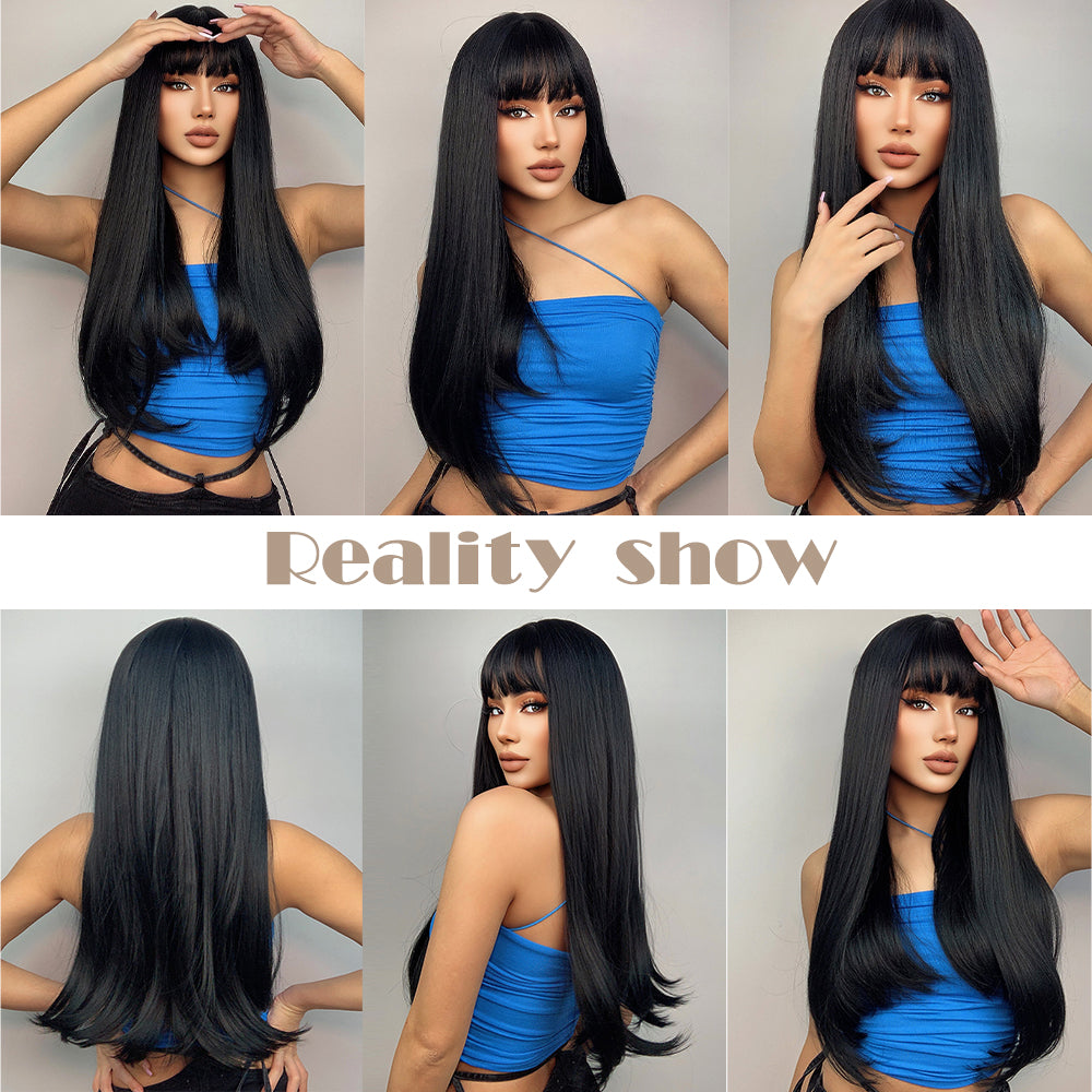 
            
                Load image into Gallery viewer, Just Black | Synthetic Wig | Black | 24 inches| [Sample]
            
        