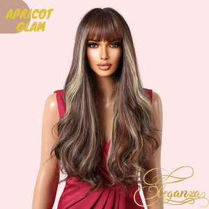 
            
                Load image into Gallery viewer, Apricot Glam | Synthetic Wig | Highlighted Brown | 26 inches
            
        