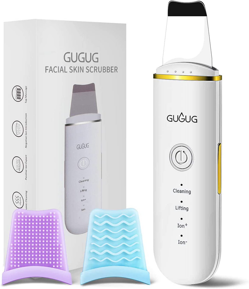 GUGUG Skin Scrubber Skin Spatula, Blackhead Remover, Facial Cleaner with 4 Modes, Skincare Tool with 2 Silicone Covers