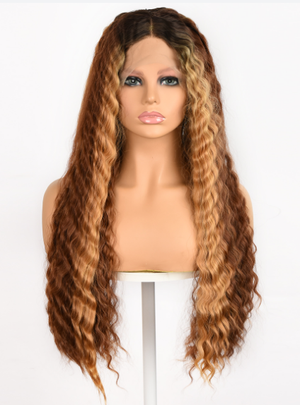 
            
                Load image into Gallery viewer, Sun-Kissed Waves | Lace Front Wig | Brown and Gold | 26 inches
            
        