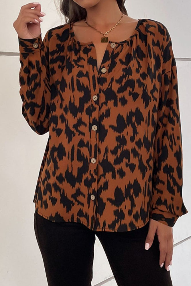 
            
                Load image into Gallery viewer, Printed Dropped Shoulder Button-Up Blouse
            
        