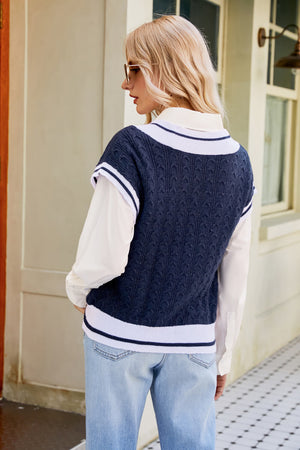Contrast V-Neck Cap Sleeve Sweater Vest