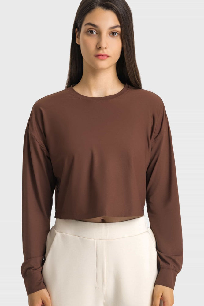 Dropped Shoulder Round Neck Cropped Sports Top