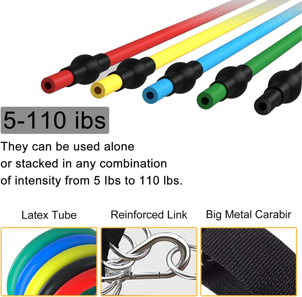 
            
                Load image into Gallery viewer, Resistance Bands Set 11pcs, Exercise Bands Fitness Workout with Wide Handles, Door Anchor, Steel Clasp, Carry Bag, Ankle Straps for Home Gym Outdoor Physical Therapy, Gym Training
            
        
