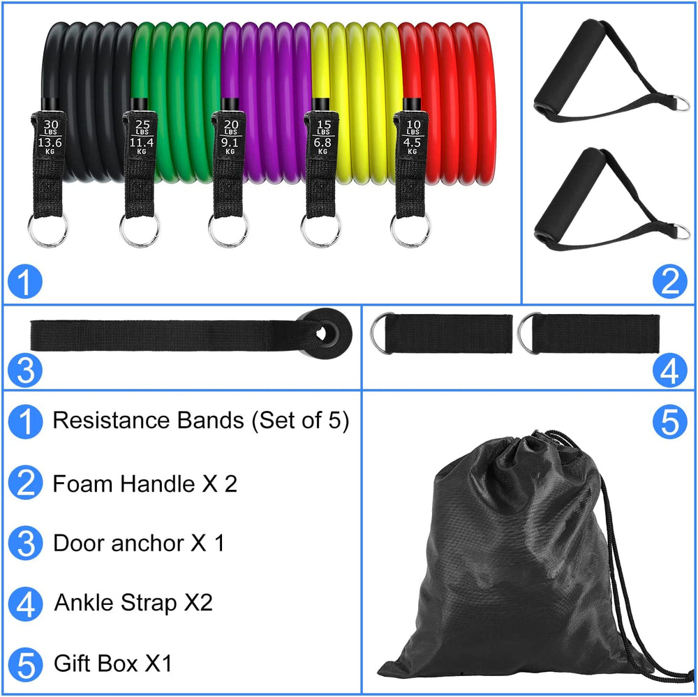 
            
                Load image into Gallery viewer, Resistance Bands Set 11pcs, Exercise Bands Fitness Workout with Wide Handles, Door Anchor, Steel Clasp, Carry Bag, Ankle Straps for Home Gym Outdoor Physical Therapy, Gym Training
            
        