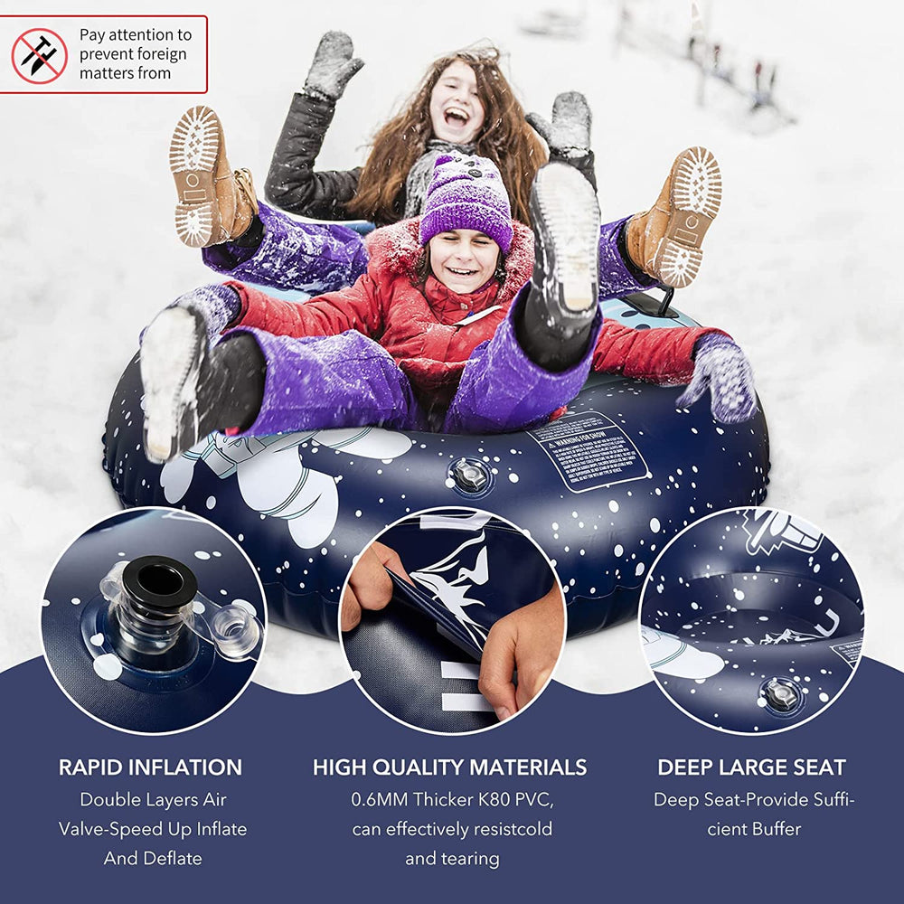 Snow Tube - 47 Inch Inflatable Snow Sled - Heavy Duty Snow Tube with Handles, Leisure Winter Inflatable Snow Tube with A Repair Kit for Kids&Adults
