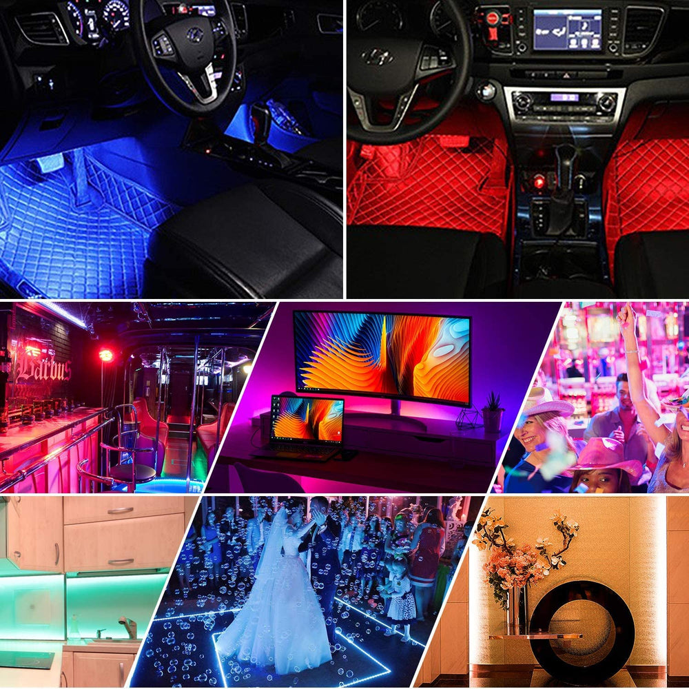 SLAN Interior Car Lights, 4pcs 48 USB Car LED Strip Lights, MultiColor Music LED Interior Light Under Dash Lighting Kit with Sound Active Function and Wireless Remote Controller, DC 5V