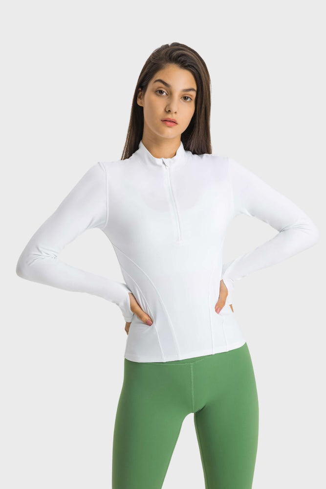 
            
                Load image into Gallery viewer, Half Zip Thumbhole Sleeve Sports Top
            
        