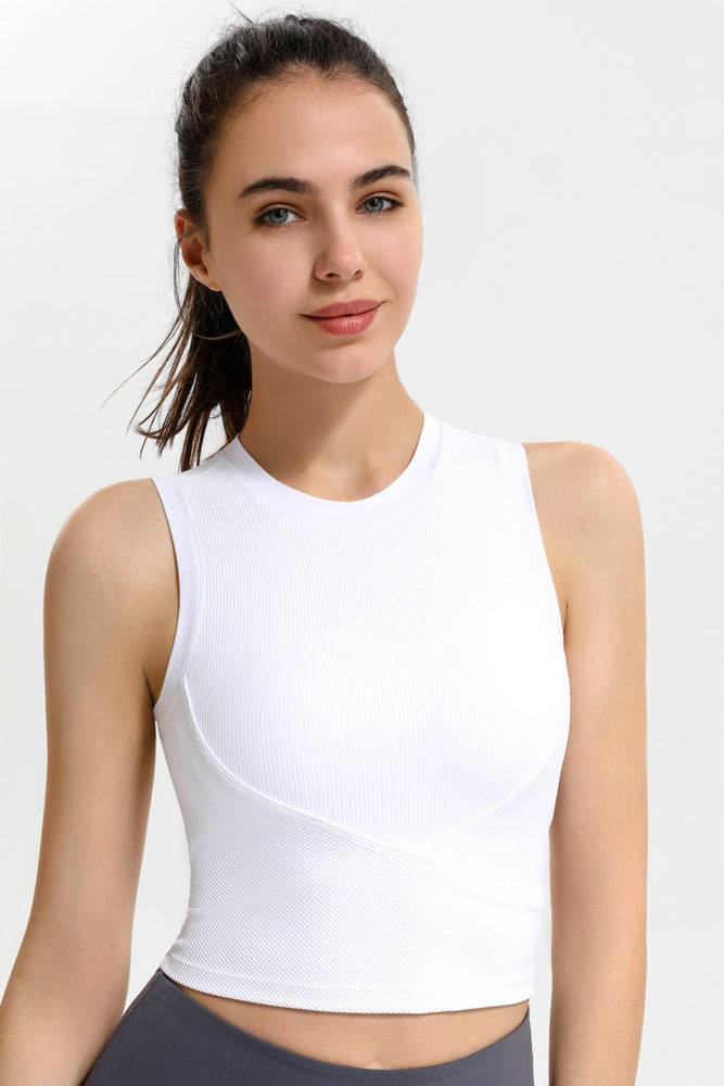 
            
                Load image into Gallery viewer, Ribbed Crisscross Round Neck Cropped Sports Tank
            
        