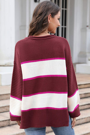 
            
                Load image into Gallery viewer, Striped Dropped Shoulder Side Slit Sweater
            
        