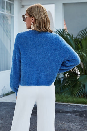 
            
                Load image into Gallery viewer, Round Neck Dropped Shoulder Fuzzy Cardigan
            
        