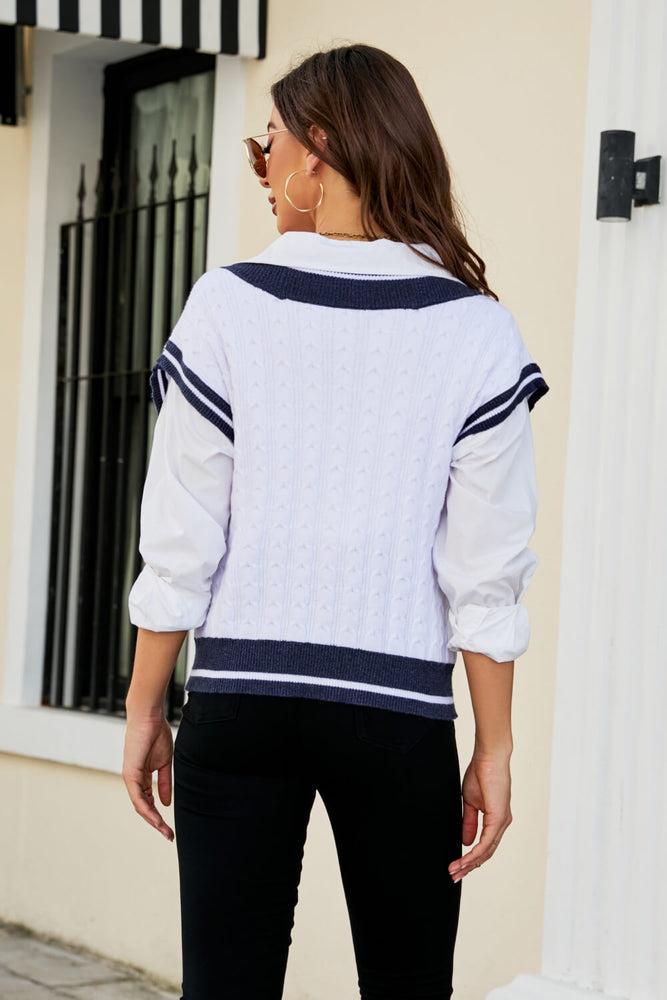 Contrast V-Neck Cap Sleeve Sweater Vest