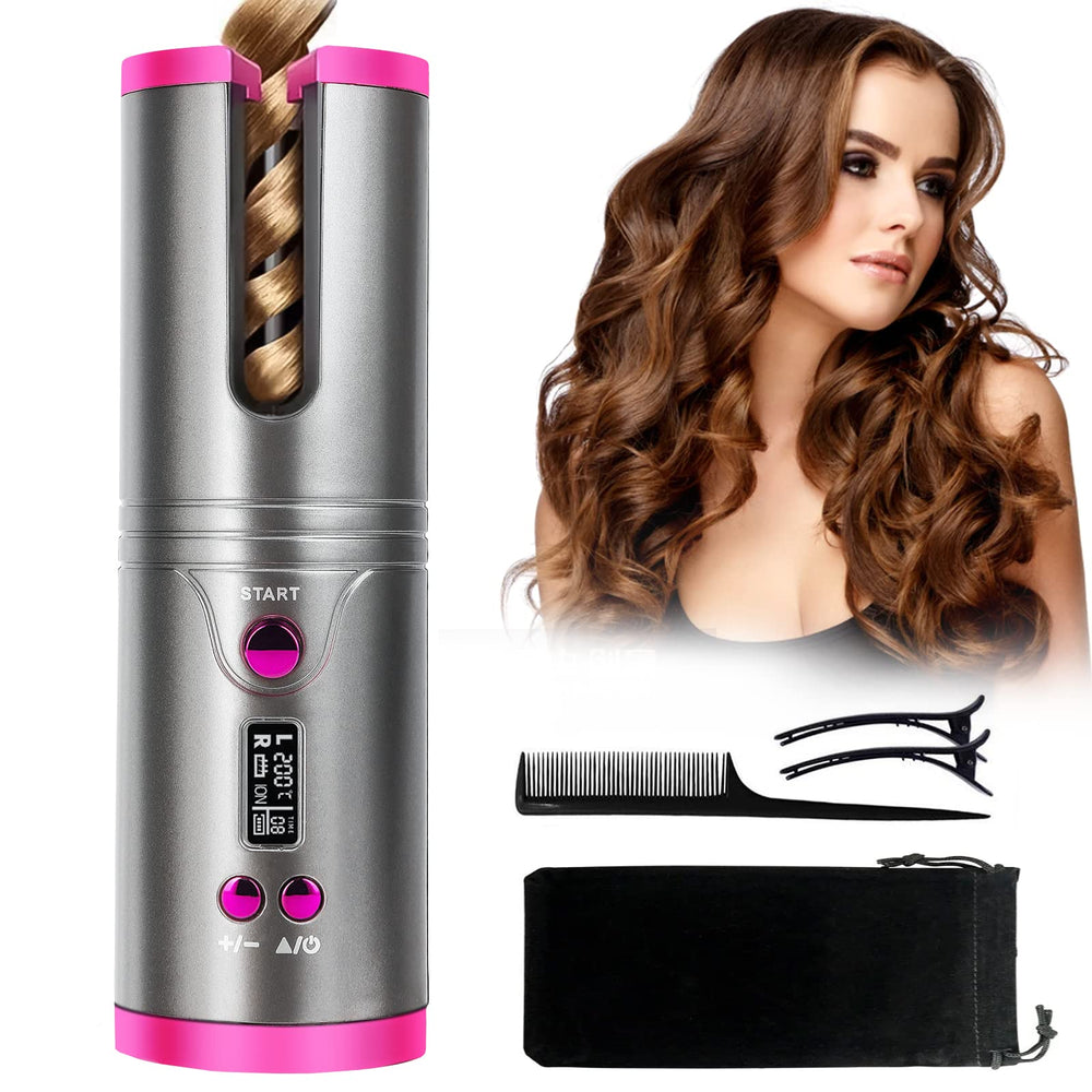 Automatic Curling Iron, Hofgleaq Cordless Hair Curler with LCD Display Adjustable Temperature