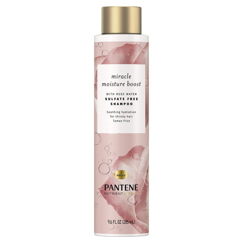 Pantene Nutrient Blends Miracle Moisture Boost Rose Water Shampoo for Dry Hair, Sulfate Free, Floral, 9.6 Fl Oz